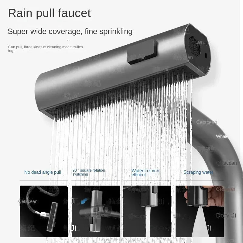 Kitchen 304 Stainless Steel Waterfall Sink, Large Single Slot, Digital Display Embossed Washing Basin Household Dishwashing Sink