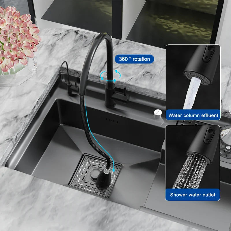 Stepped Stainless Steel Sink Kitchen with Cup Washer Multifunctional Large Single Slot Washbasin Dishwasher Sinks