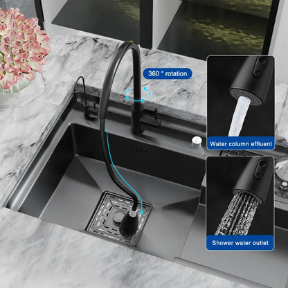 Stepped Stainless Steel Sink Kitchen with Cup Washer Multifunctional Large Single Slot Washbasin Dishwasher Sinks