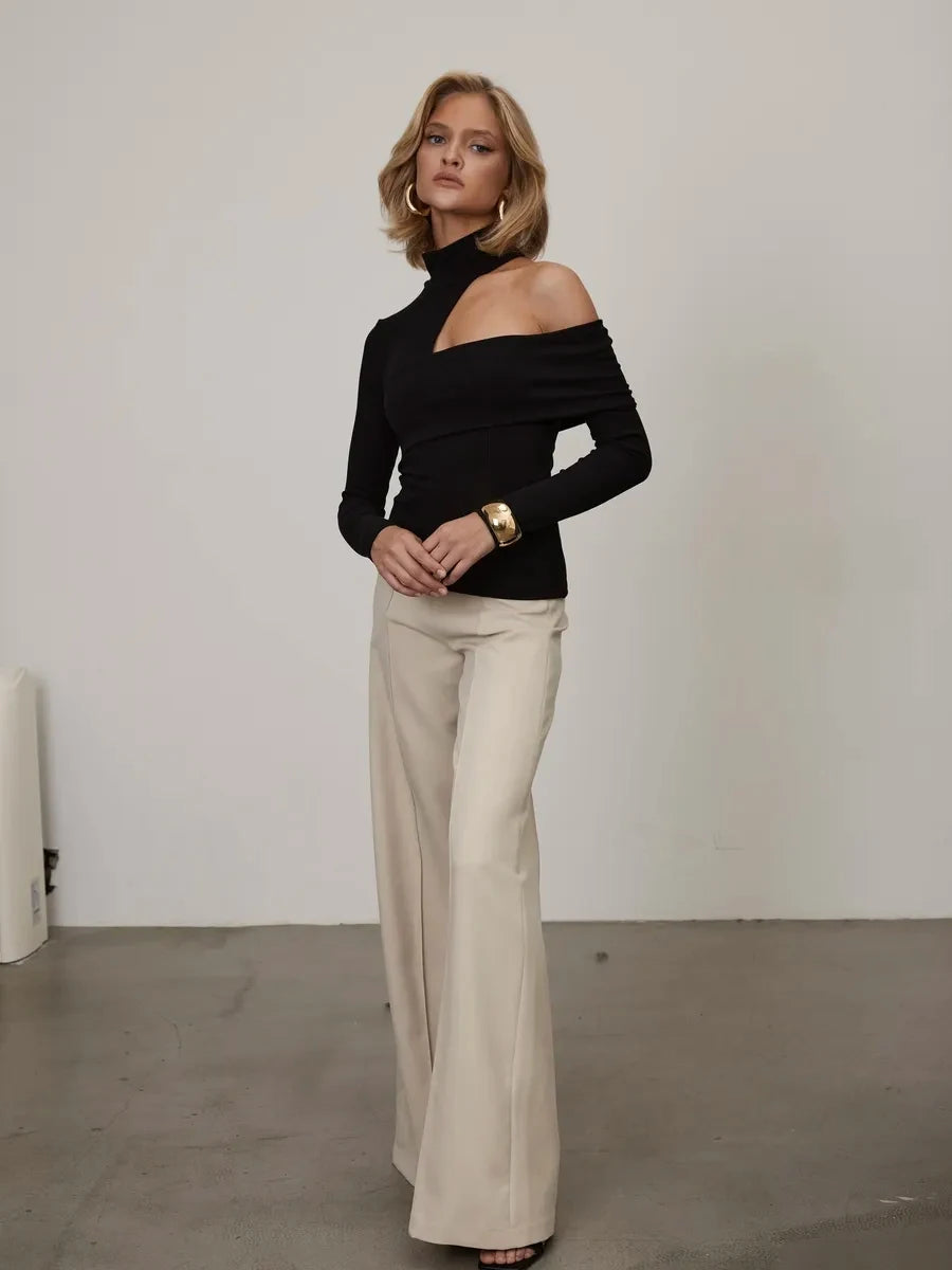 Women's Y2k Sexy One Shoulder Long Sleeve Turtleneck Top Shirt Women's Night Club Trendy One Shoulder Shirt Top Blouse.