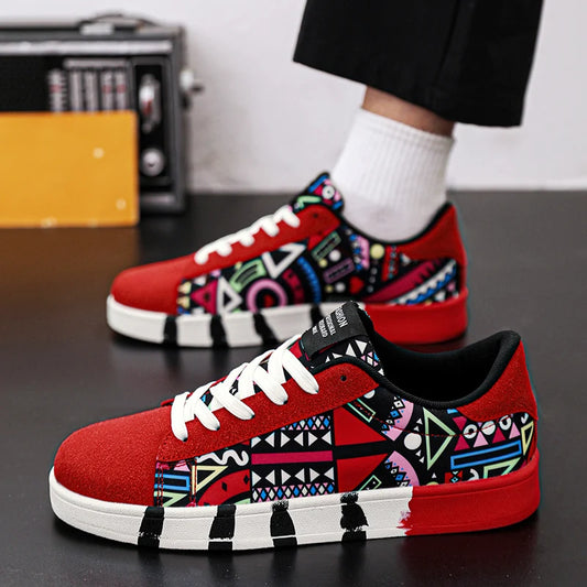 High quality Red Vulcanized Shoes For Men Unisex Casual Sneakers 46 Size Fashion Graffiti Flat Sneakers Men Skateboard Shoes.