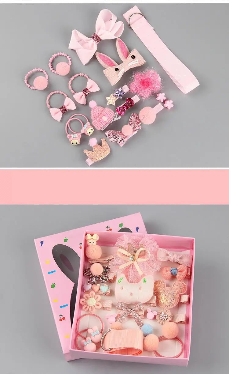 18 Pcs Hair Clip Set Cute Hair Accessories Girl Cartoon Hair Clip Headwear Bow Flower Animal Hairpin Hair Ring Box Not Included