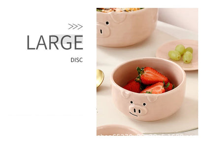 European Creative Cute Pink Pig Tableware Dishes Home Ceramic Plate Breakfast Nordic Wind Irregular Matte Plate Kitchen Utensils.