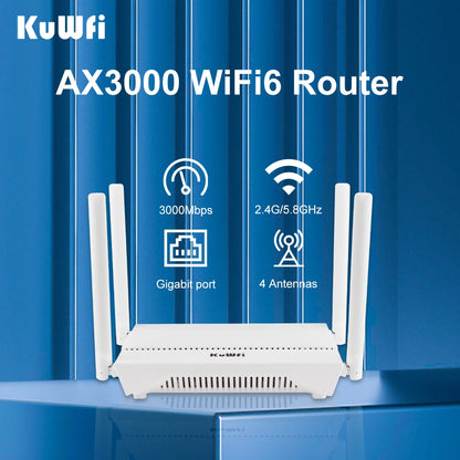 KuWFi AX3000 WiFi6 Router 3000Mbps 2.4GHz 5GHz Dual Band WiFi Router Gigabit WAN LAN Port AP Repeater Mode Support MESH VPN WPS.
