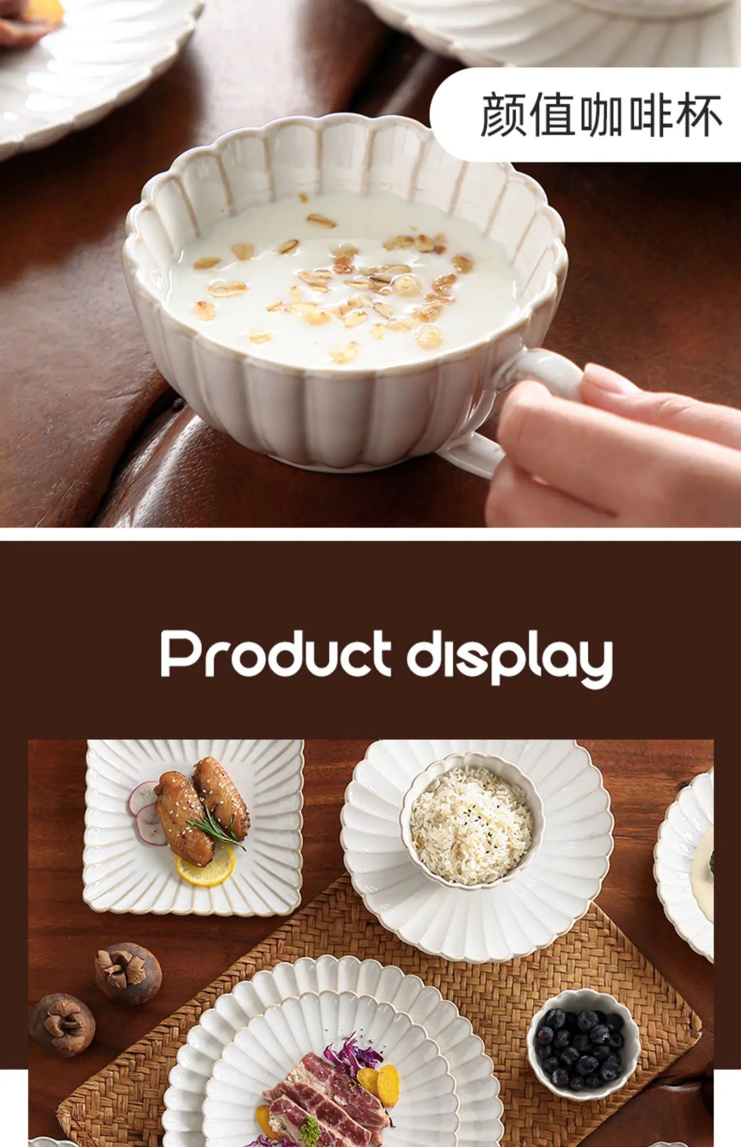 Nordic Household White Bowls Dinner Plates Ceramic White Glaze Tableware Set Western Steak Dish Salad Bowl Vegetable Fish Plate.