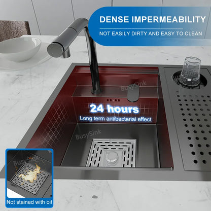 Hidden Cup Washer kitchen Sink Stainless Steel Small Bar Single Slot Washbasin Multifunctional With Cover Plate Dishwashing Pool