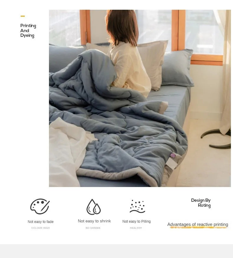 2025 new Japanese polyester cotton quilted summer quilt skin-friendly washable light luxury style solid color lightweight.