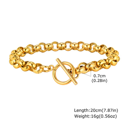 Chunky Bold Toggle Bracelets for Women, Stainless Steel OT Buckle Link Chain Bracelet Gold Plated Tarnish Free