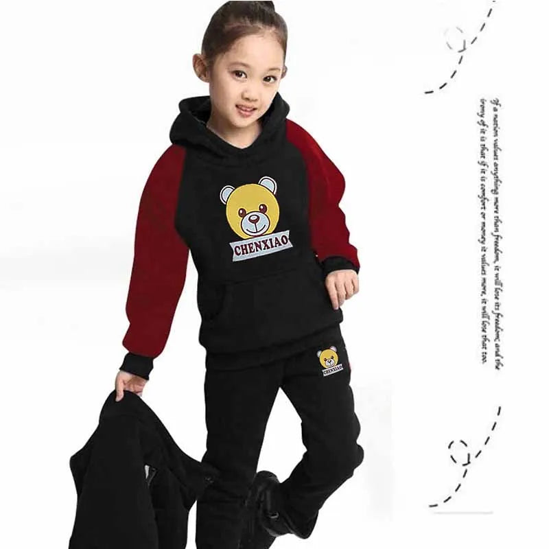2024 Boys Padded Warm Set Children's Hooded Cartoon Solid Colour 3 Pcs Autumn Winter New Girls Sweatshirt Cute Casual Suit 4-12Y.