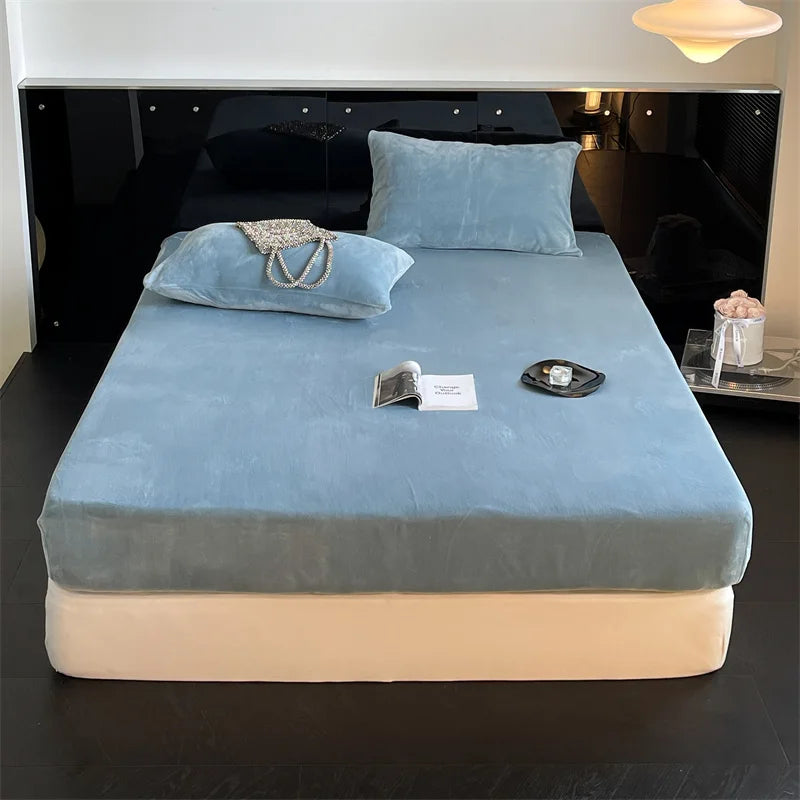 Soft Flannel Fitted Sheet for Winter, Fleece Mattress Protector, Cover with Elastic Band, Bed Linen, Solid Grey, 180x200cm, 1Pc