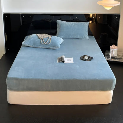 Soft Flannel Fitted Sheet for Winter, Fleece Mattress Protector, Cover with Elastic Band, Bed Linen, Solid Grey, 180x200cm, 1Pc