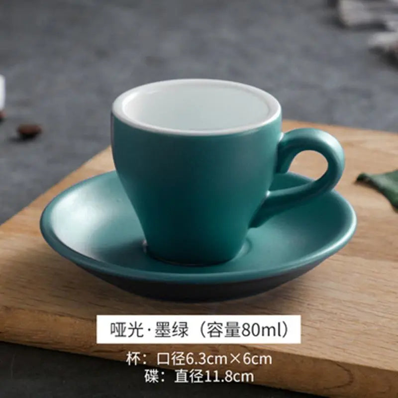 Thickened Ceramic Coffee Cup Set 80ML Italian Espresso Cup Plate Small Cup Colorful with Plate Spoon Drinkware
