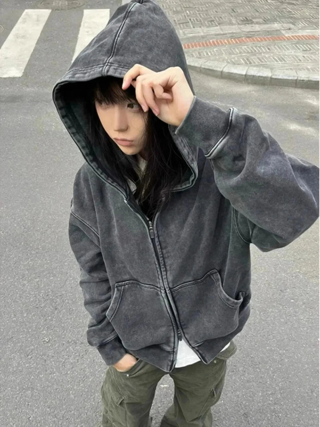 Korean Fashion Sweatshirts Harajuku Gothic Printed Coats Jackets Subculture Vintage Faux Fur Hooded Women Casual Y2k Clothing.
