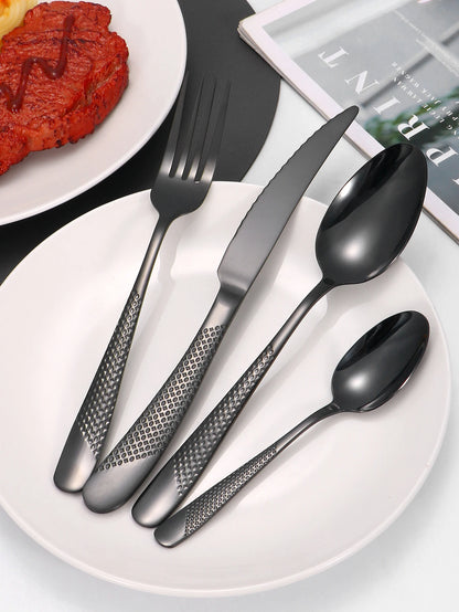 24pc Stainless steel tableware star steak knife and fork dessert fork spoon family suits.