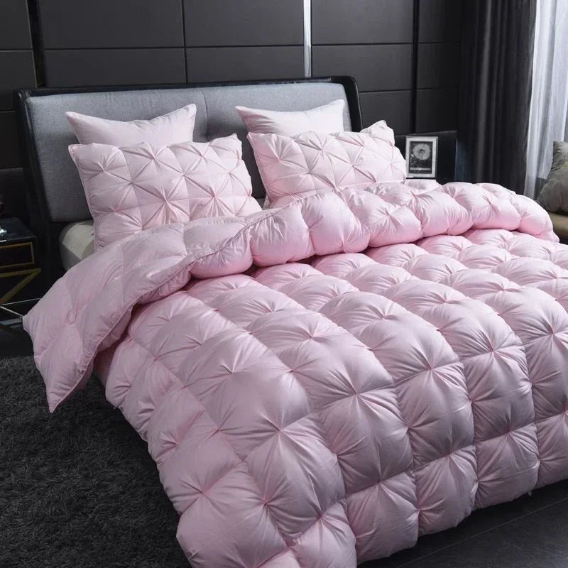White Goose Down Comforter Warm Winter Thick 3D Bread Bed Blanket Luxury Pinch Pleated Filling for Quilts Single Double Duvet.