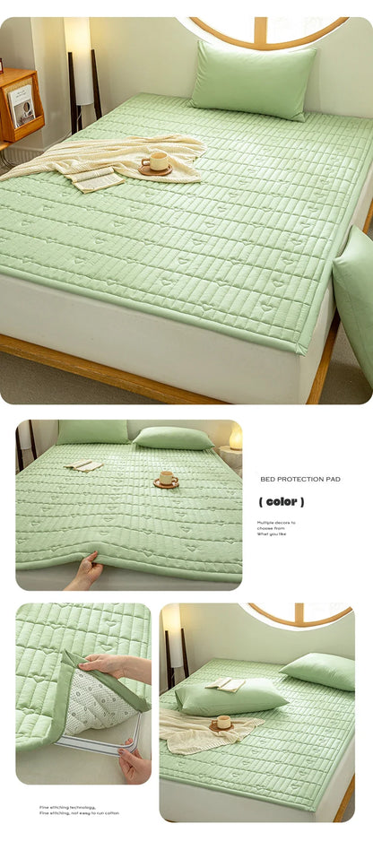Washed cotton quilted thicken mattress pink romance heart sleeping mat 150cm bed sheet bed protection pad queen king size