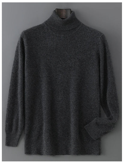 2025 Autumn/Winter High Collar Men's 100% Pure Wool Stylish Youth Loose Knitted Outerwear Flip Collar Casual Base Men's Sweaters