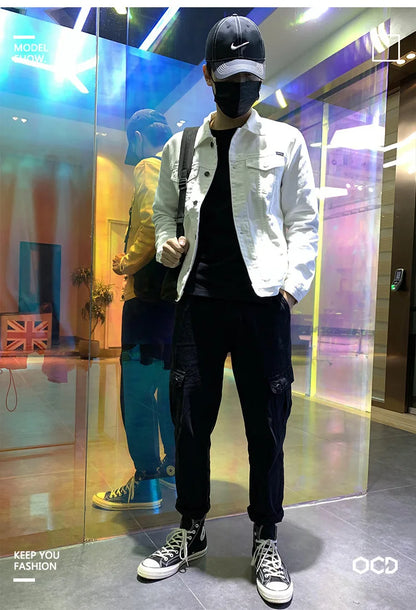 Men's Denim Jacket Spring Autumn White Casual Slim Fit Korean Style Workwear Coat Streetwear Fashion Male Outerwear Jackets.