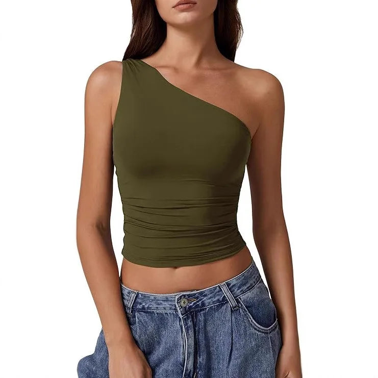 Womens One Shoulder Shirts Going Out Crop Tops Basic Sexy Slim Fit Y2K Tank Top Summer Fashion 2025.