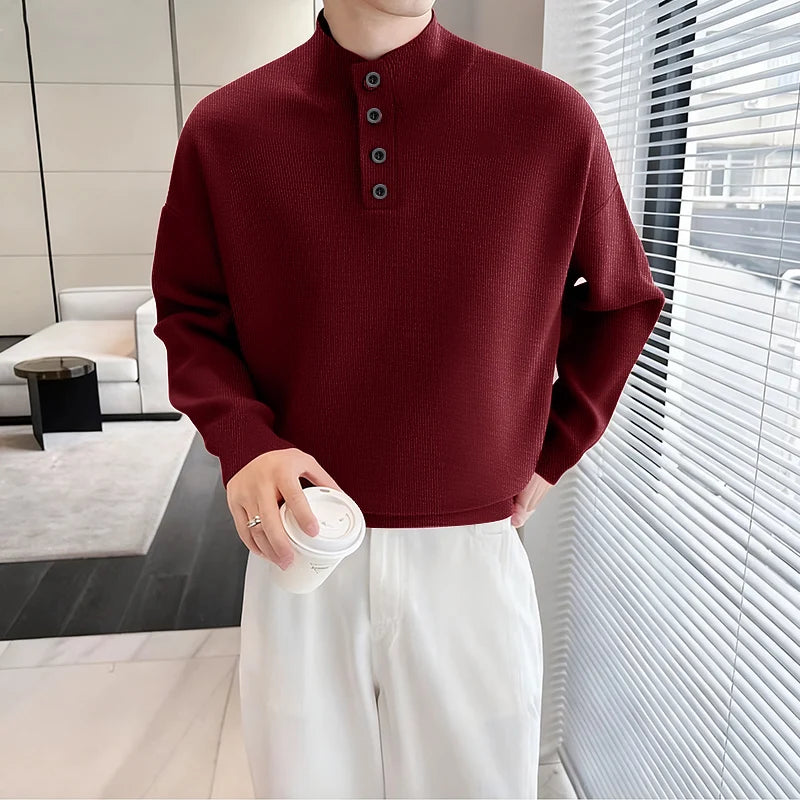 INCERUN Men Pullovers Solid Color Knitted Turtleneck Long Sleeve Male Sweaters Streetwear Knitted Fashion Casual Men Clothing.