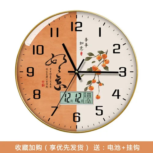 Wanduhr, Wohnzimmer mit Kalender, Zuhause, modisch, einfach, modern, Wanduhr, 2023, neuer Stil, stumm, Licht, Luxus