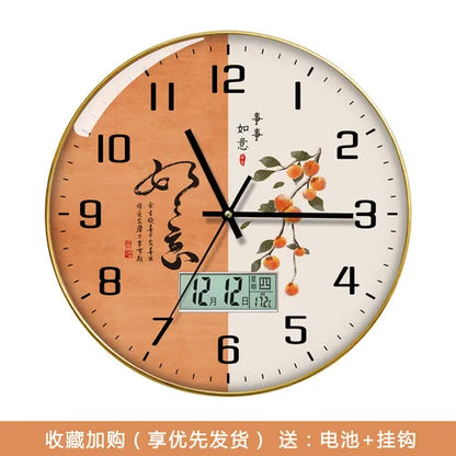 Wanduhr, Wohnzimmer mit Kalender, Zuhause, modisch, einfach, modern, Wanduhr, 2023, neuer Stil, stumm, Licht, Luxus