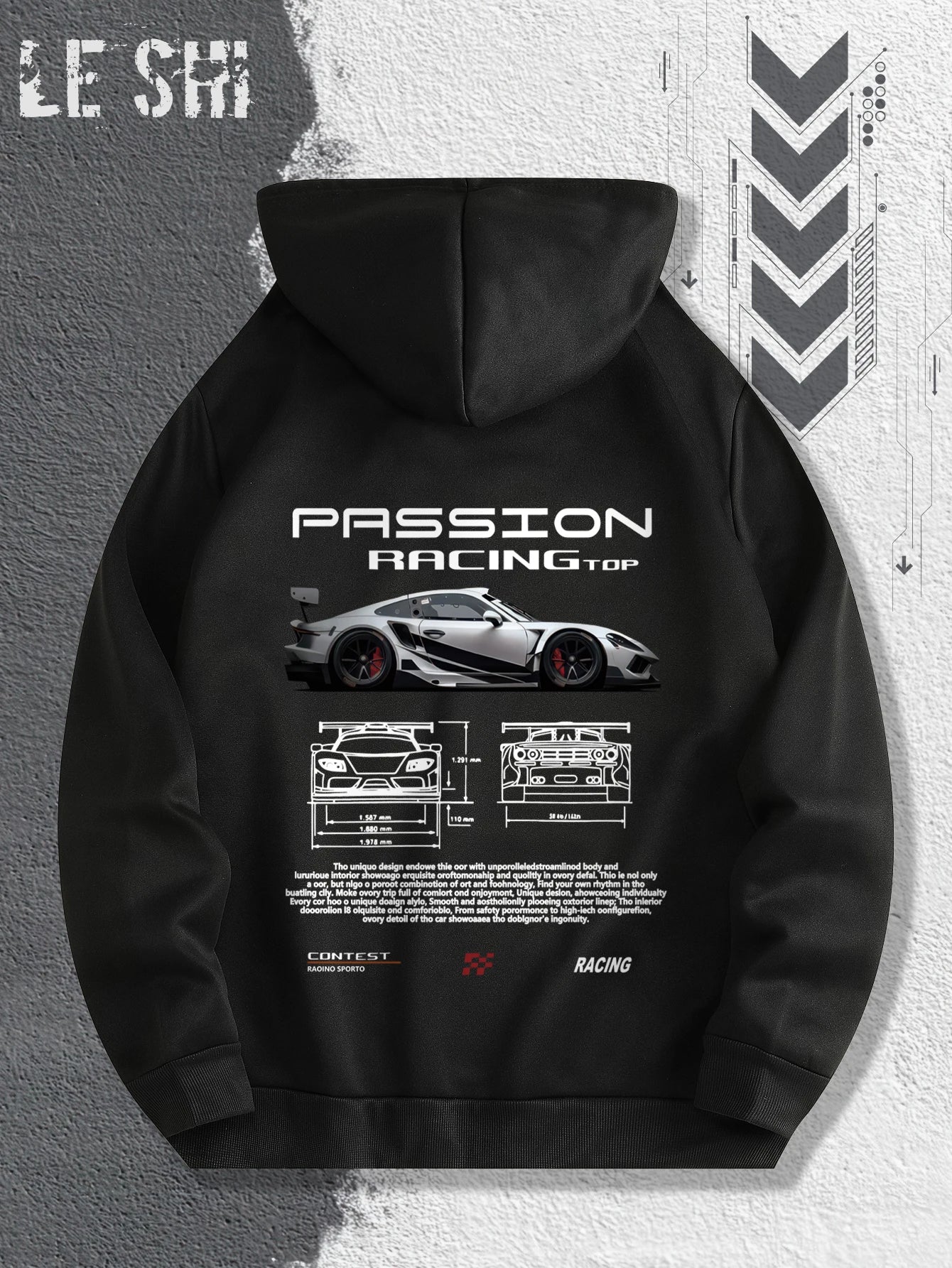 2025 Men's Autumn and Winter Car Print Hooded and Fleece Versatile Sporty Casual Loose Street Style Autumn and Winter Pullover.
