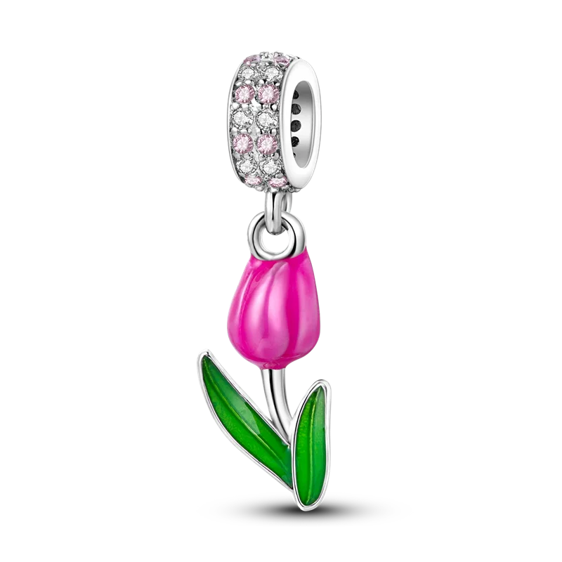 Flowers Series 925 Sterling Silver Sunflowers Tulip Carnation Charms Fit Original Bracelet  For Women Jewelry Making