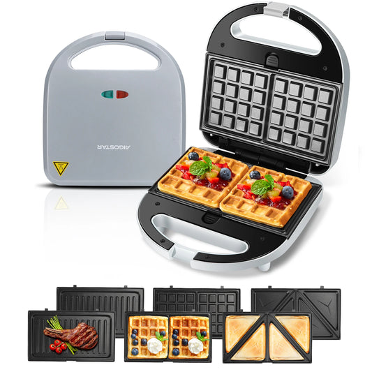 Aigostar Sandwich Maker 3 in 1: Electric Sandwich Maker, Grill and Waffle Maker, 3 Removable Non-Stick and Interchangeable Plates.
