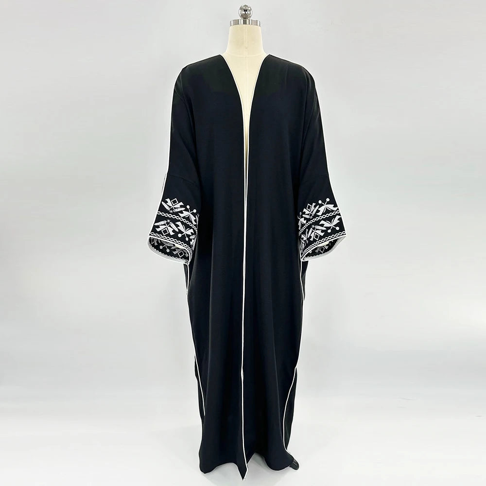 Fashion Classic Embroidered Abaya Hijab Dress Kimono Coat Outwear Women Long Sleeve Loose Arabic Muslim Dubai Moroccan Caftan.