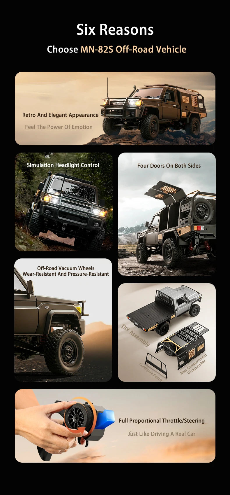 MN82S RC Crawler 1/12 Full Scale LC79 RC Pickup Short Truck 4WD Remote Control Climbing Off-road Car Toys for Kids Adults Gifts.