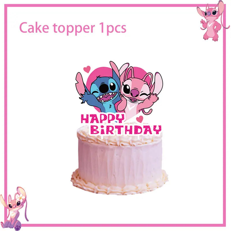 Disney Rosa Stich Geburtstag Party Dekorationen Geschirr Set Tischdecke Hintergrund Banner Für Kinder Geburtstag Dekorationen Lieferungen