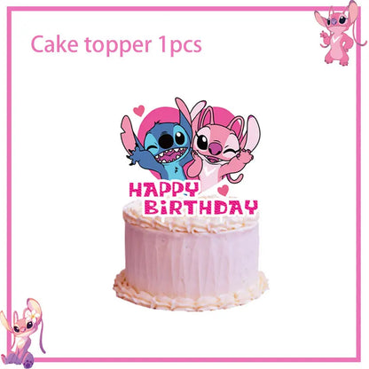 Disney Rosa Stich Geburtstag Party Dekorationen Geschirr Set Tischdecke Hintergrund Banner Für Kinder Geburtstag Dekorationen Lieferungen