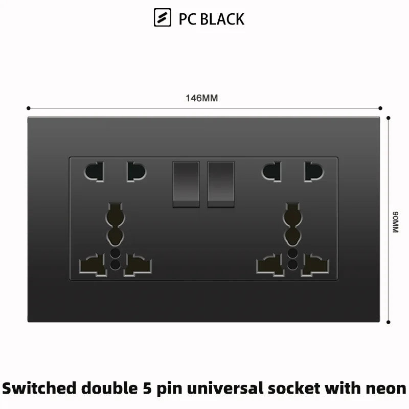 Schwarze UK 13A Wandsteckdose mit USB Typ C 18W Schnelllade-Steckdose, Wandsteckdose mit USB-Ladegerät, Schalter mit Steckdose
