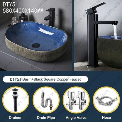 Vintage Elegant Countertop Washbasin Classic Blue Art Hotel Ceramic Basins Sink Multiple Styles Outdoor Balcony Bathroom Sinks
