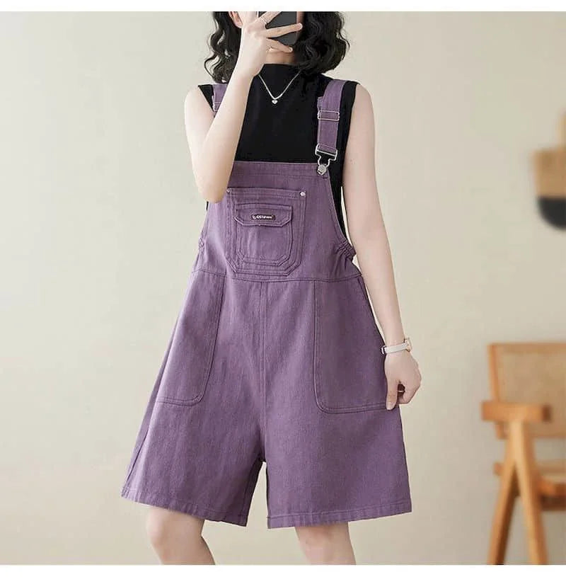 Denim Jumpsuits for Women Vintage Korean Style One Piece Outfit Casual Loose Rompers Wide Leg Jeans Summer New Women Clothing.