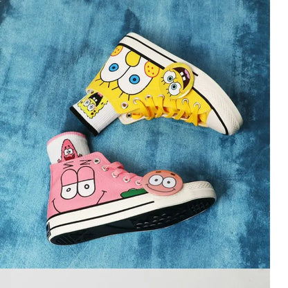 Summer new student Spongebob Squarepants High top canvas shoes cute girl cartoon street sneakers.