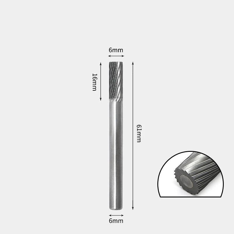 Hartmetallfräser, Wolframstahl-Schleifkopf, zylindrisch 6 mm, AE AX AX Metallfräser