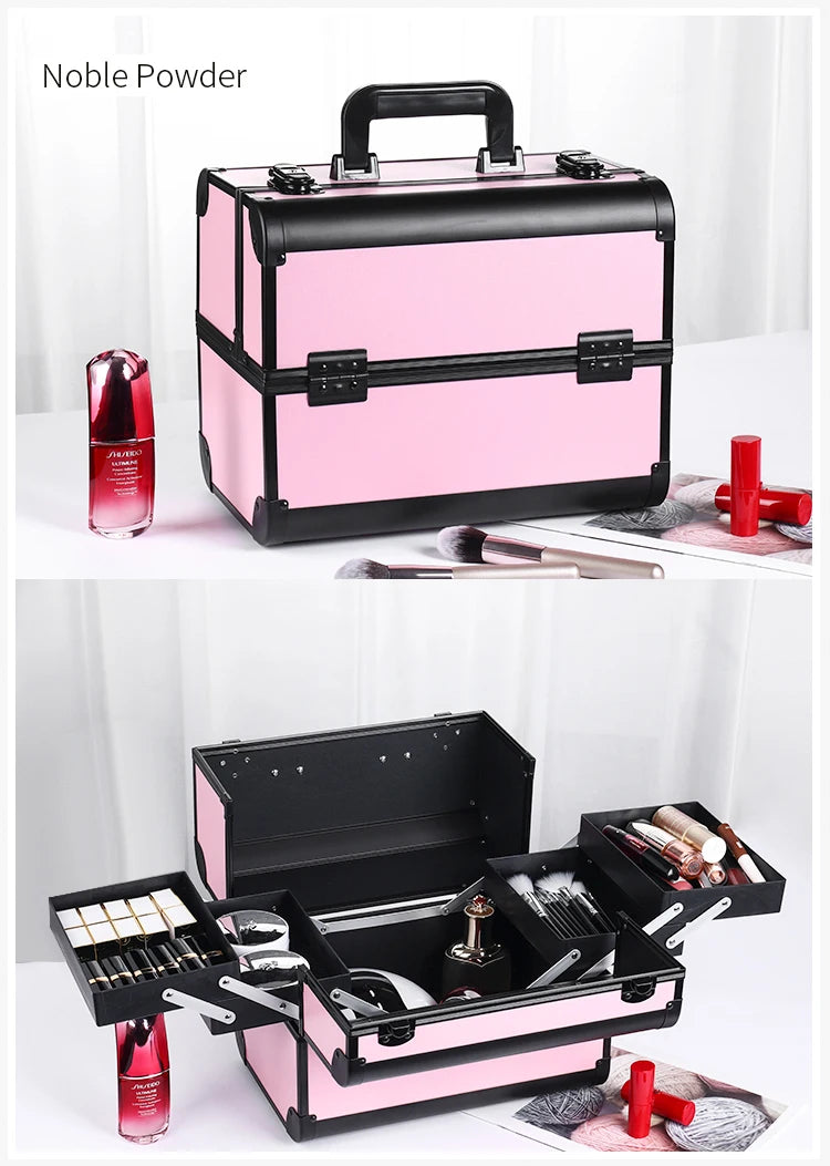 Makeup Train Case Pro Adjustable 4 Sliding Trays Cosmetic Case Storage Organizer Box Lockable Compartments.