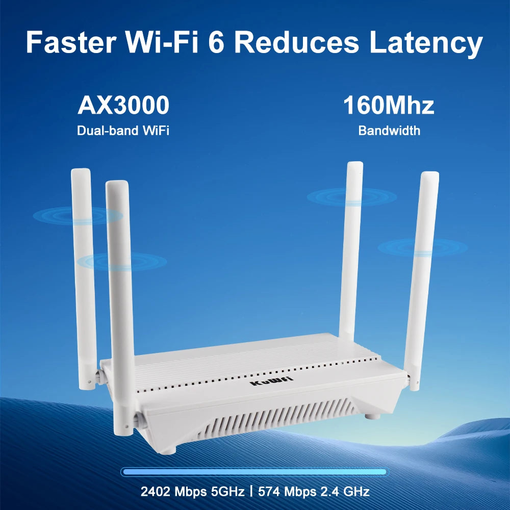 KuWFi AX3000 WiFi6 Router 3000Mbps 2.4GHz 5GHz Dual Band WiFi Router Gigabit WAN LAN Port AP Repeater Mode Support MESH VPN WPS.