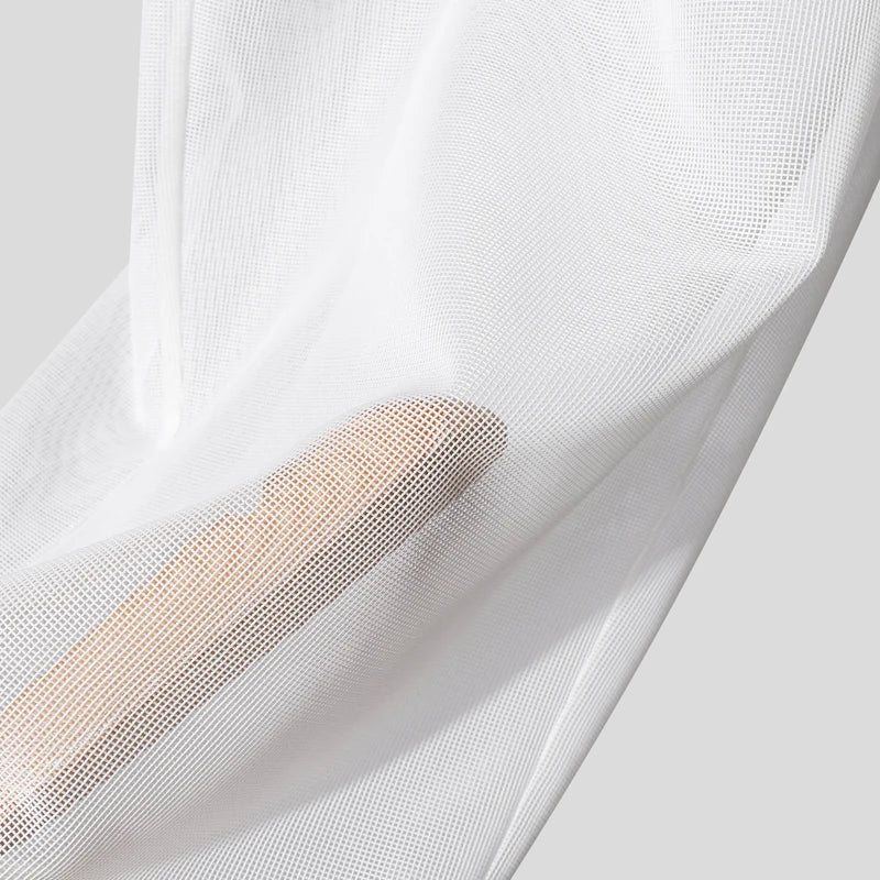 INCERUN Men Sets Mesh Patchwork See Through Sexy Short Sleeve Shirts & Pants Two Pieces Sets Streetwear 2025 Men's Casual Suits