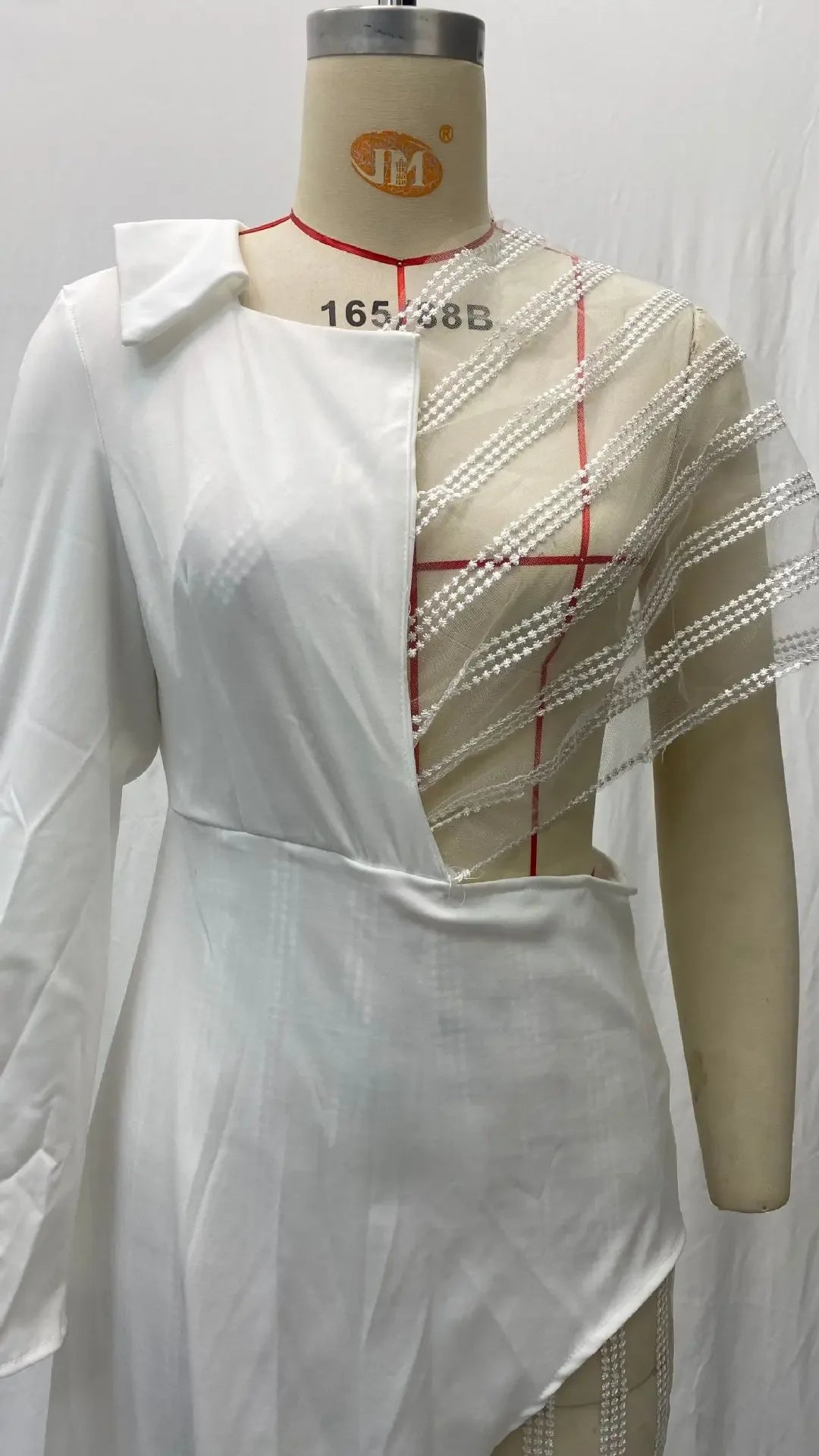 2024 Spring New Women's Clothing Amazon V-Neck Lace Irregular Gown Jumpsuit Colorful Blocks Inverted Pleated Prom Gowns.