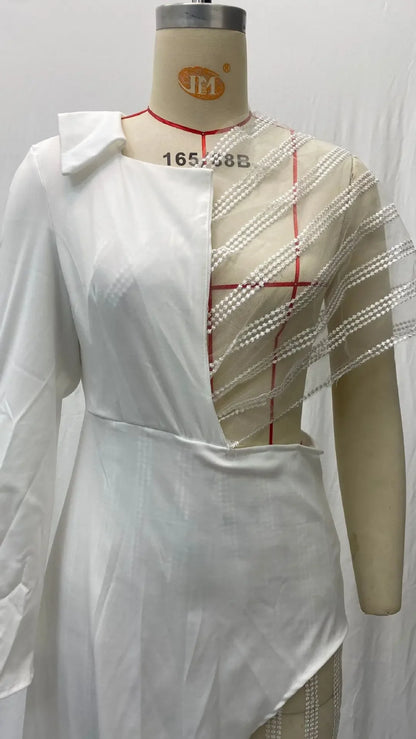 2024 Spring New Women's Clothing Amazon V-Neck Lace Irregular Gown Jumpsuit Colorful Blocks Inverted Pleated Prom Gowns.