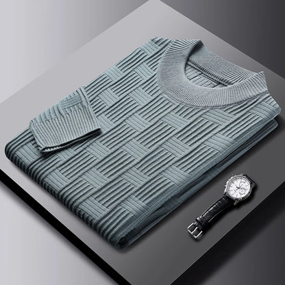 Luxury high-quality round neck exquisite plaid knitted sweater men's autumn and winter new casual warm comfortable pullover