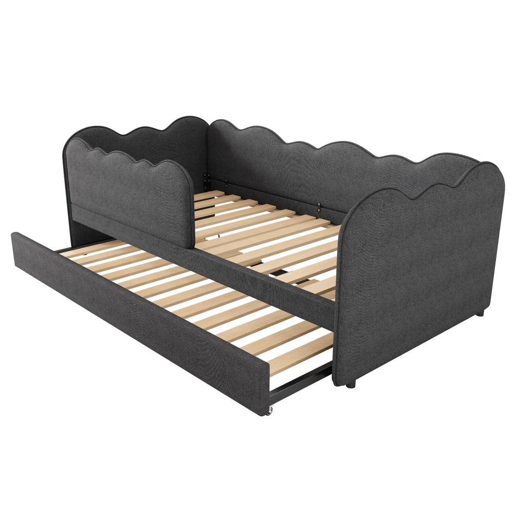 Gepolstertes Tagesbett 90x190cm, Tagesbett Schlafsofa mit ausziehbarem Bett 90x190cm, Kinderbett mit Gitter ohne Matratze