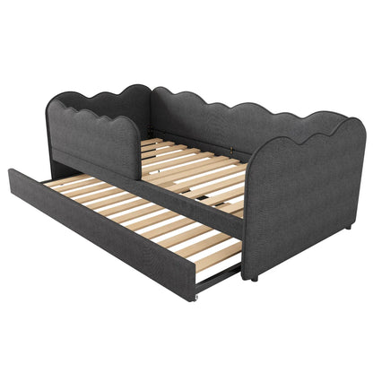 Gepolstertes Tagesbett 90x190cm, Tagesbett Schlafsofa mit ausziehbarem Bett 90x190cm, Kinderbett mit Gitter ohne Matratze