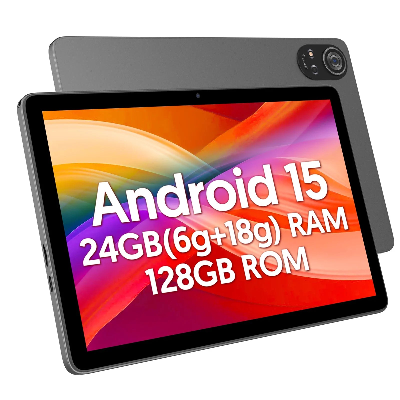 BAKEN 10-inch Android 15 tablet, A333 penta-core processor, 24GB (6GB + 18GB expansion) RAM + 128GB ROM, 5G WiFi, 8000mAh.