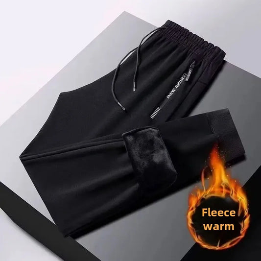 Men's Autumn Winter New Trendy Brand Sportswear Pants Fleece-Lined And Thickened Loose-Fit Straight-Leg Casual Trousers.