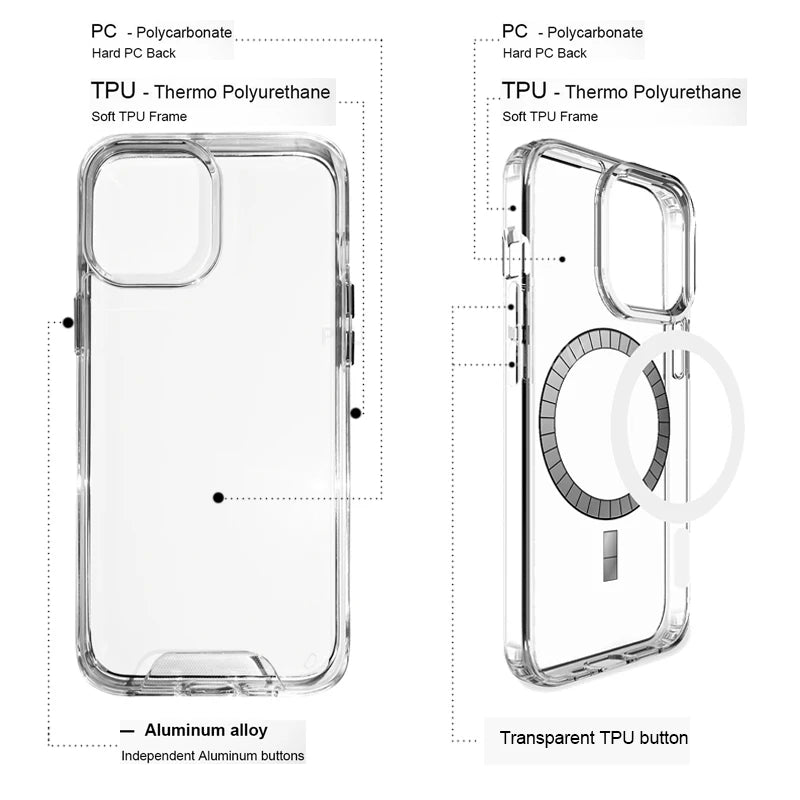 Clear Case For iPhone 17 16 Pro Max 17 Air Case 16 15 14 13 12 11 Pro Max Case For Magsafe for iPhone16 Plus Luxury Cover Cases.