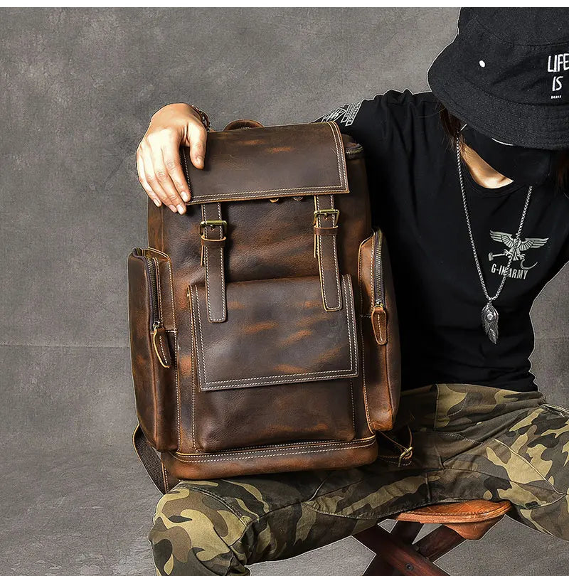 Vintage Crazy Horse Echtes Leder Rucksack Männer Leder Bagpack Klettern Rucksack männlichen Große Wandern Rucksack M814